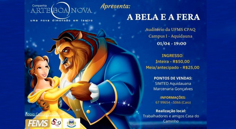 Grupo Arte Boa Nova apresenta A Bela e a Fera em Aquidauana